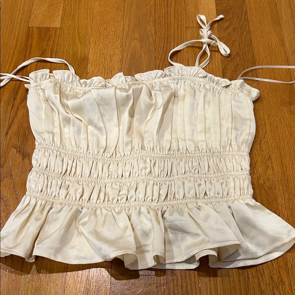 Luii White Smocked Ruffled Camisole